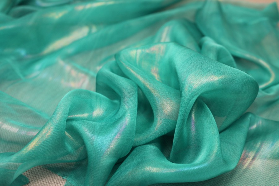 Foil Printed Chiffon - Turquoise Oil Slick fabric