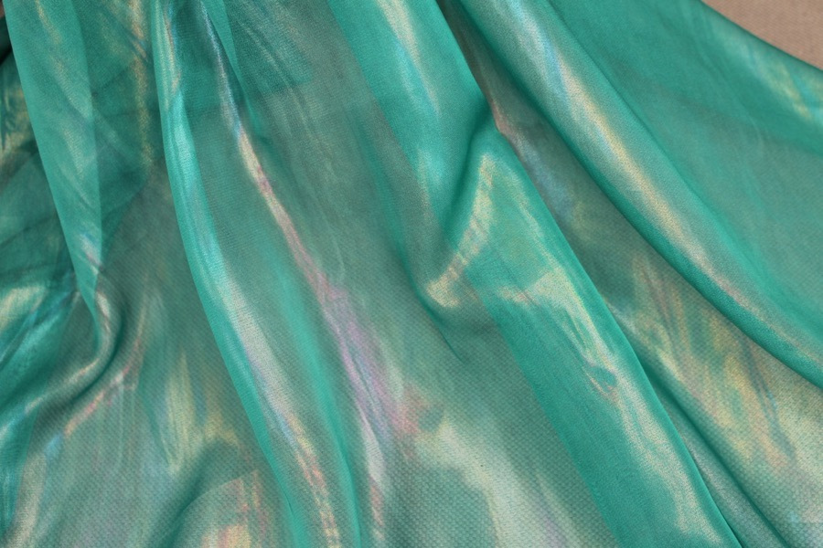 Foil Printed Chiffon - Turquoise Oil Slick fabric, image 5 of 5