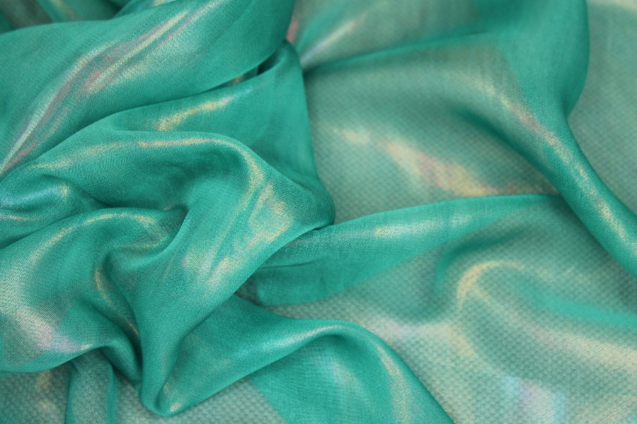 Foil Printed Chiffon - Turquoise Oil Slick fabric, image 4 of 5