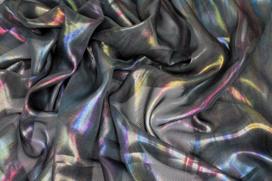 Foil Printed Chiffon - Black Oil Slick fabric, image 3 of 7