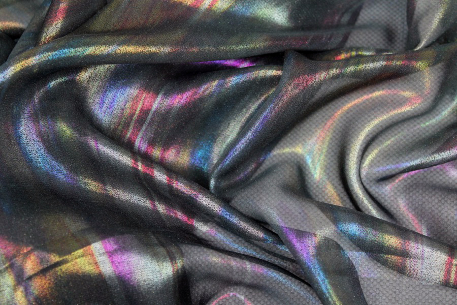 Foil Printed Chiffon - Black Oil Slick fabric, image 2 of 7