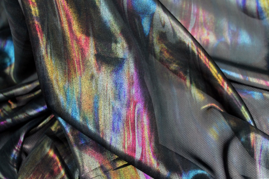 Foil Printed Chiffon - Black Oil Slick fabric, image 5 of 7
