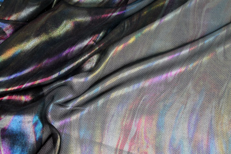 Foil Printed Chiffon - Black Oil Slick fabric, image 6 of 7