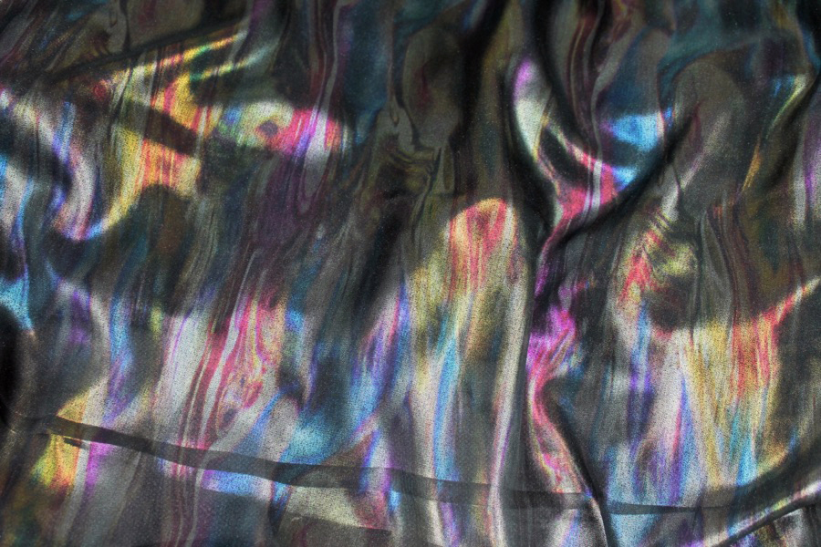 Foil Printed Chiffon - Black Oil Slick fabric, image 4 of 7
