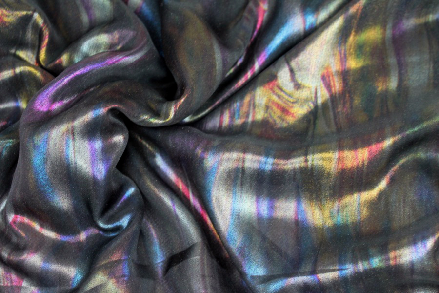 Foil Printed Chiffon - Black Oil Slick fabric, image 7 of 7
