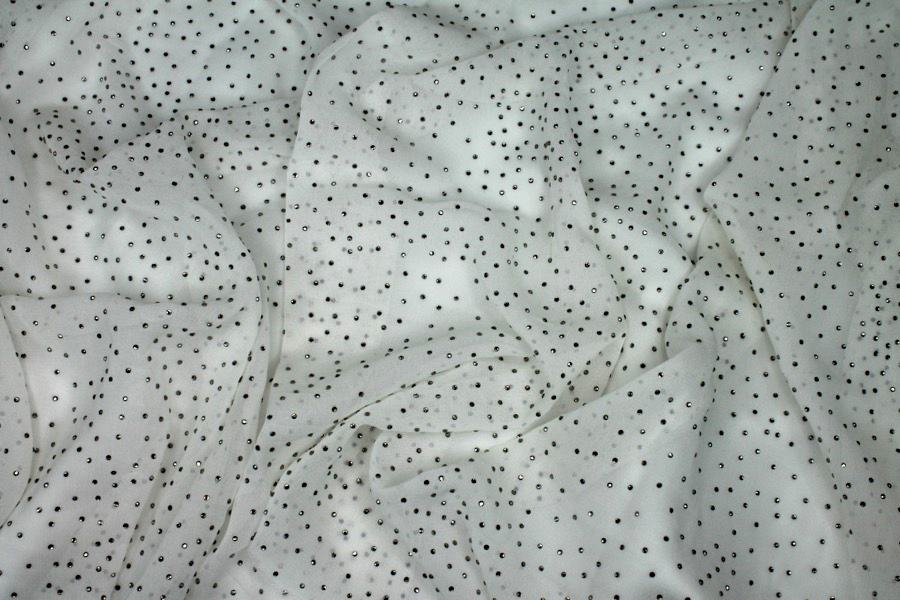 Silver Diamante on Ivory Polyester Chiffon fabric, image 4 of 8