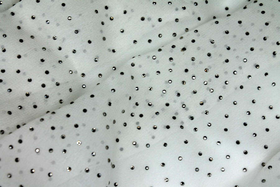 Silver Diamante on Ivory Polyester Chiffon fabric, image 5 of 8