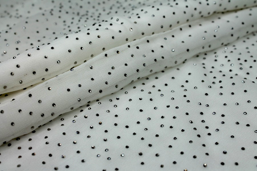 Silver Diamante on Ivory Polyester Chiffon fabric, image 2 of 8
