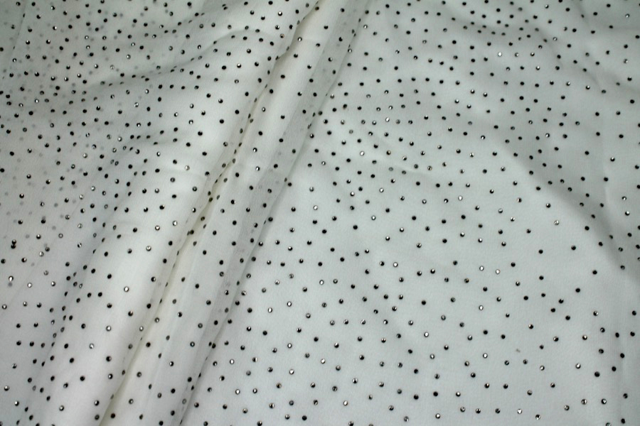 Silver Diamante on Ivory Polyester Chiffon fabric, image 3 of 8