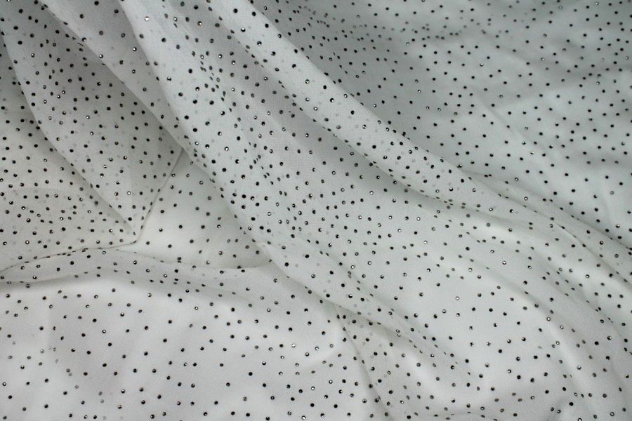 Silver Diamante on Ivory Polyester Chiffon fabric, image 6 of 8