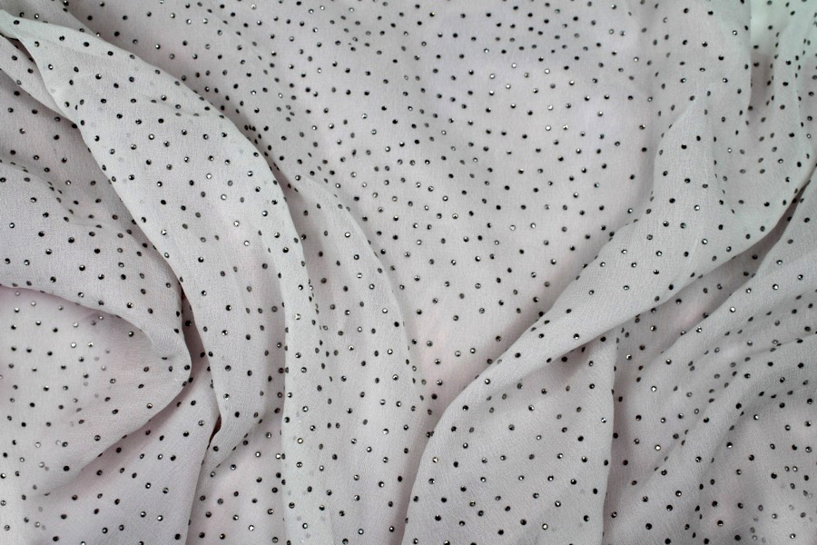 Silver Diamante on Ivory Polyester Chiffon fabric, image 8 of 8