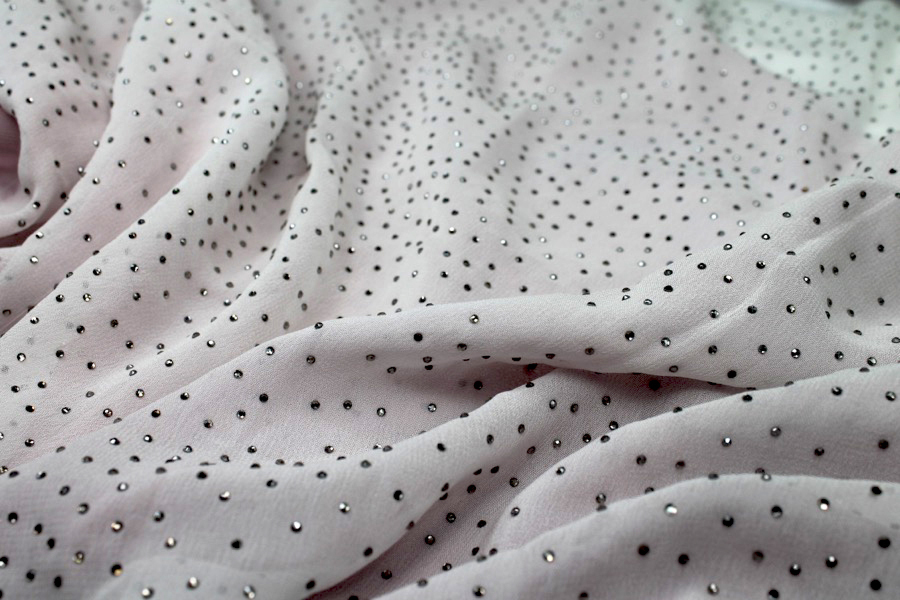 Silver Diamante on Ivory Polyester Chiffon fabric, image 7 of 8