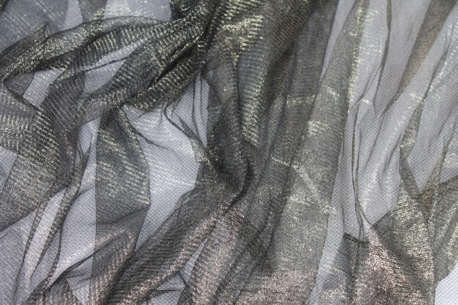 Foil Printed Silk Tulle - Gold on Black fabric, image 2 of 8