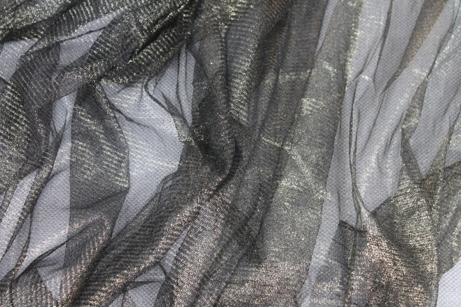 Foil Printed Silk Tulle - Gold on Black fabric, image 5 of 8