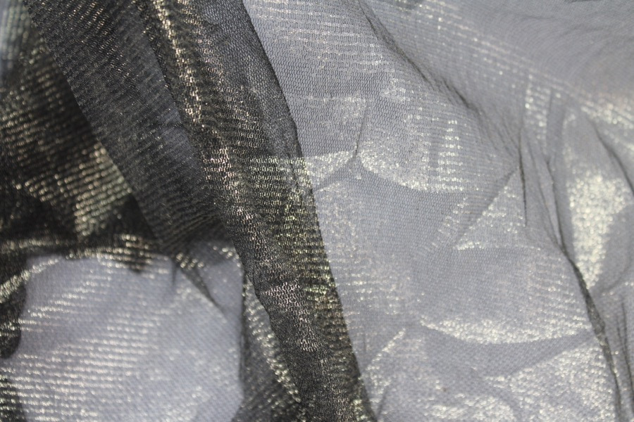 Foil Printed Silk Tulle - Gold on Black fabric, image 3 of 8