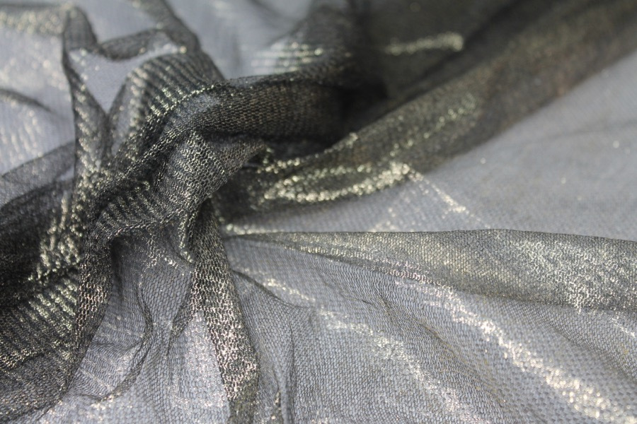 Foil Printed Silk Tulle - Gold on Black fabric, image 7 of 8
