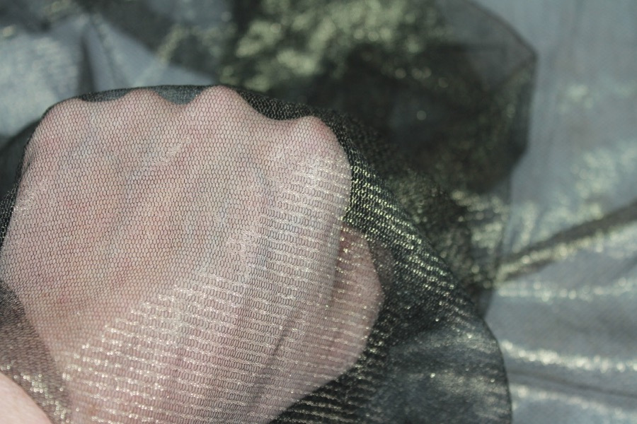 Foil Printed Silk Tulle - Gold on Black fabric, image 8 of 8