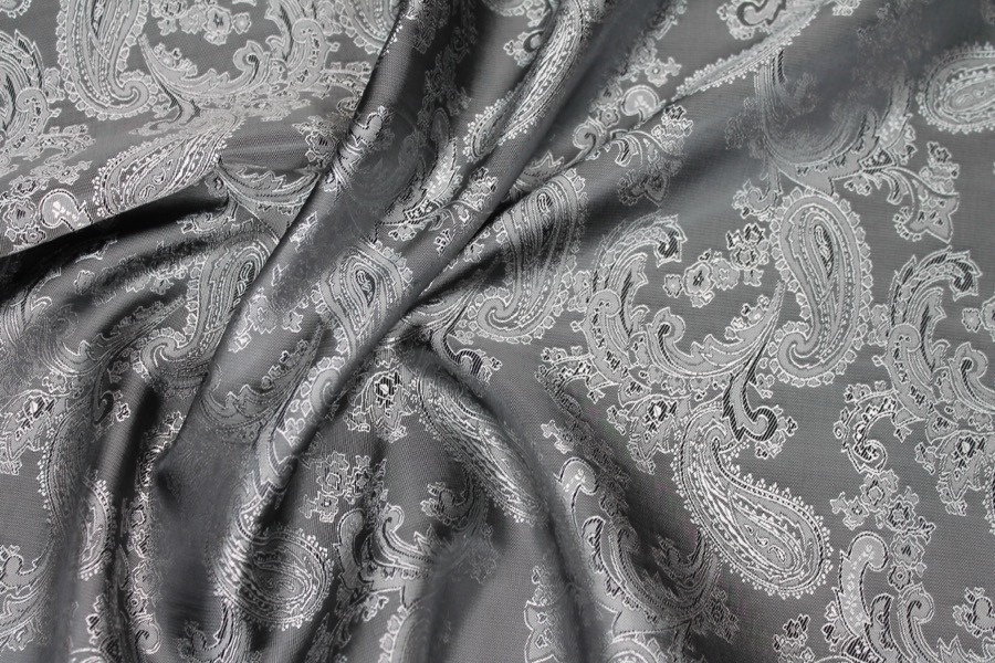 Paisley Patterned Anti-Static Lining - Grey fabric, image 2 of 5