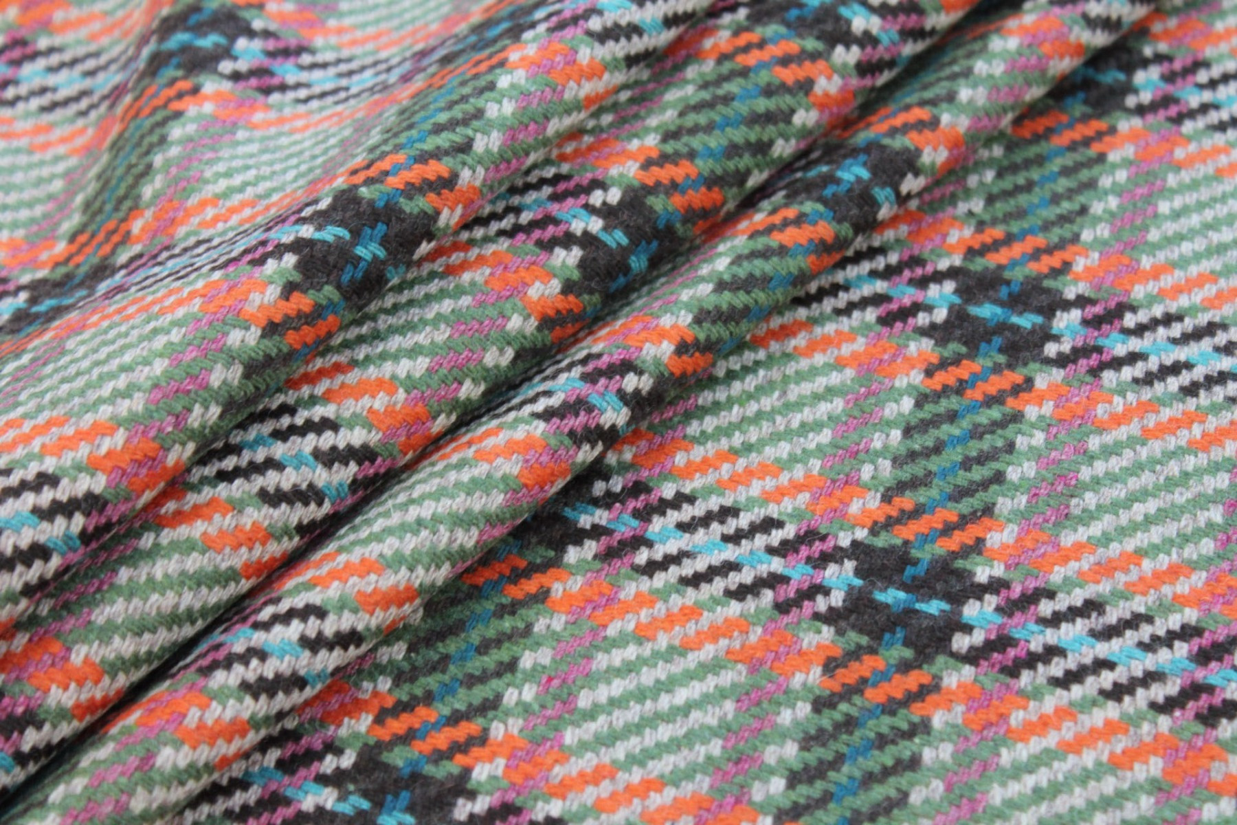 Recycled Wool Tartan - Beige, Teal, Orange, Brown and Green fabric