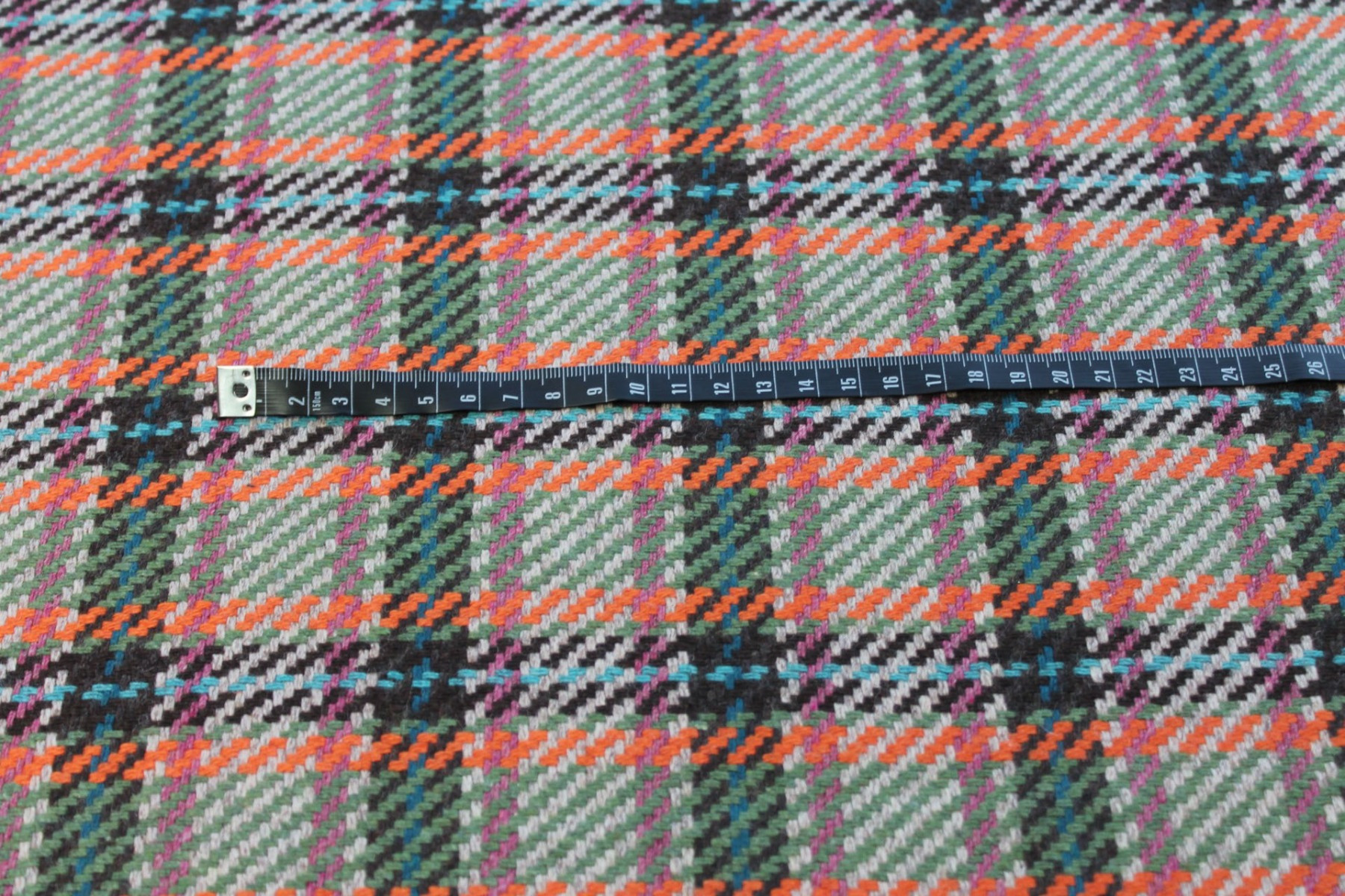 Recycled Wool Tartan - Beige, Teal, Orange, Brown and Green fabric, image 4 of 4