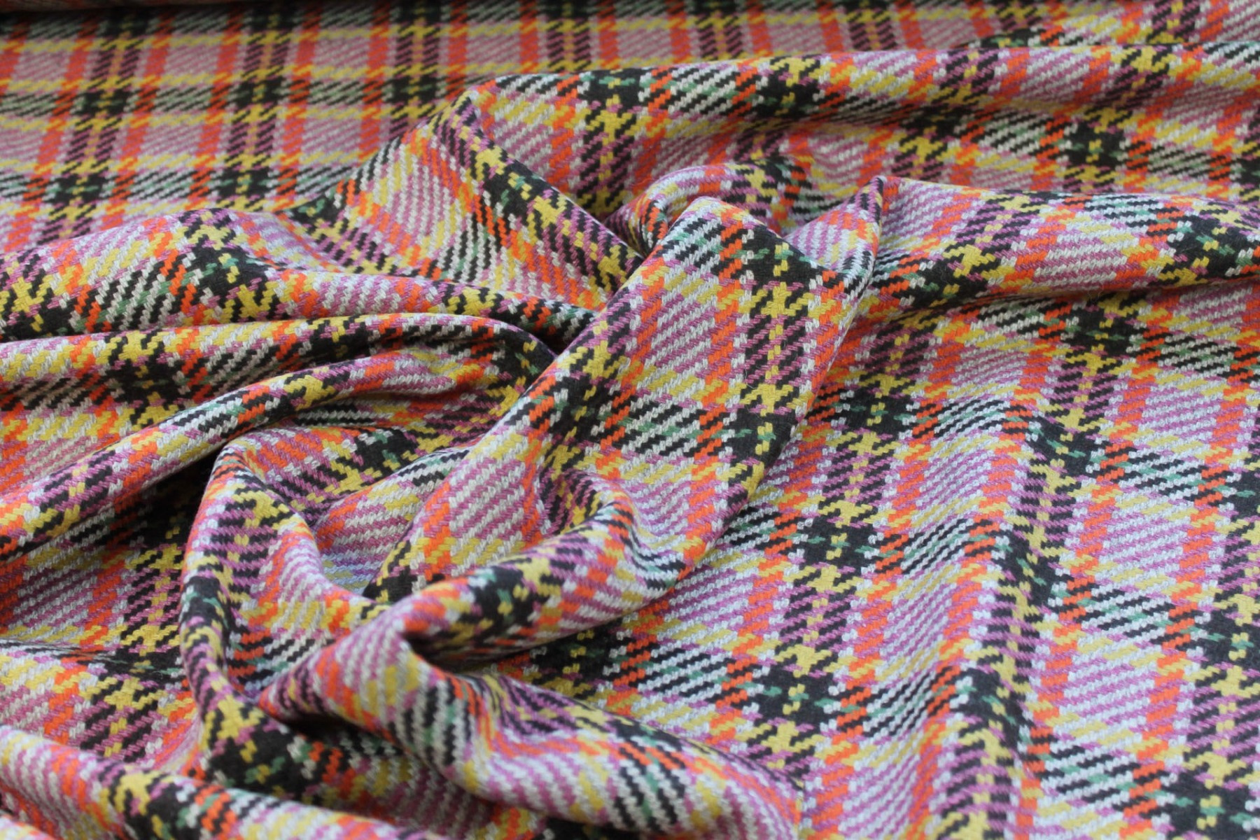 Recycled Wool Tartan - Beige, Mauve, Orange, Brown and Yellow fabric, image 3 of 5