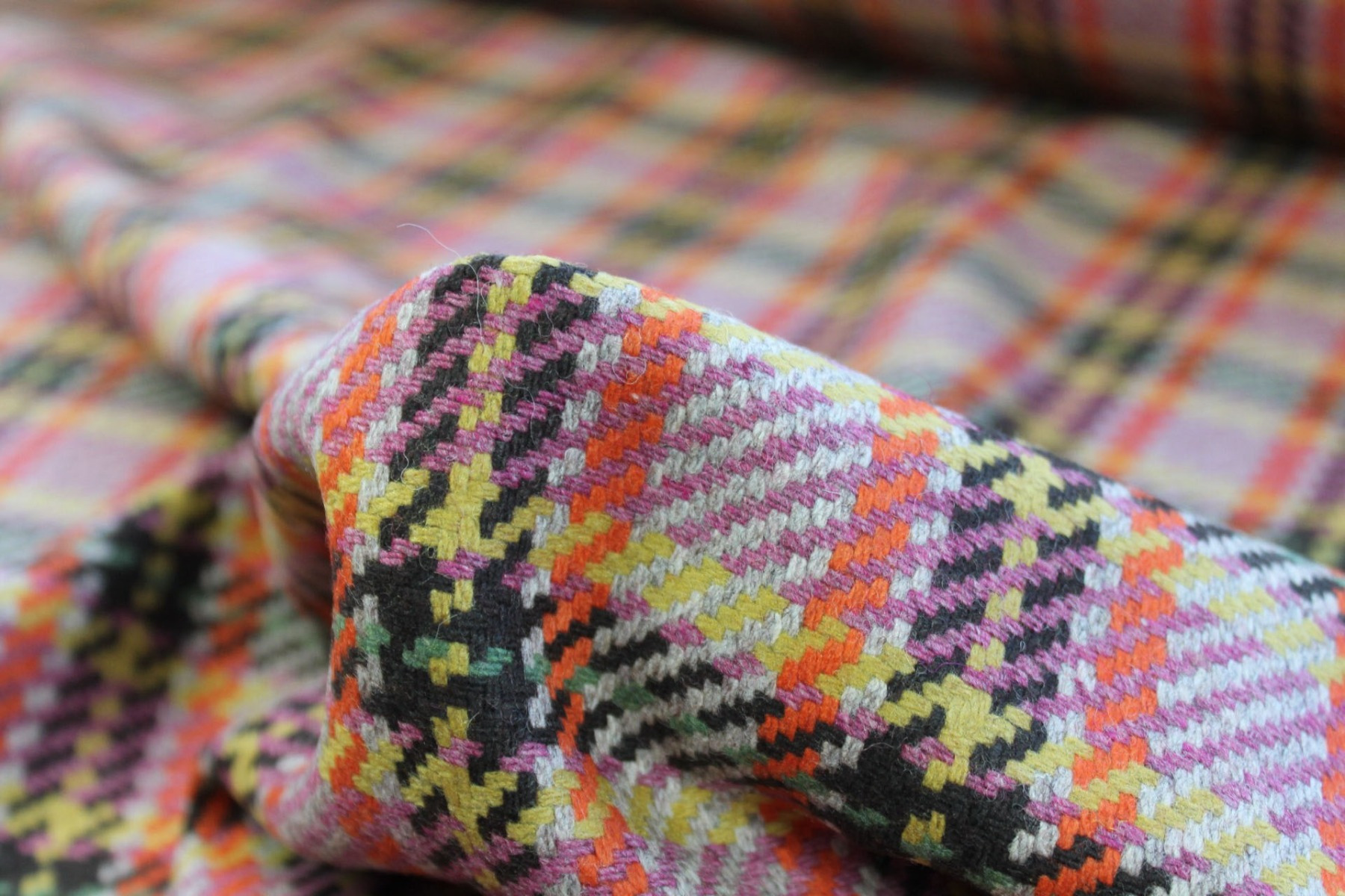 Recycled Wool Tartan - Beige, Mauve, Orange, Brown and Yellow fabric, image 4 of 5