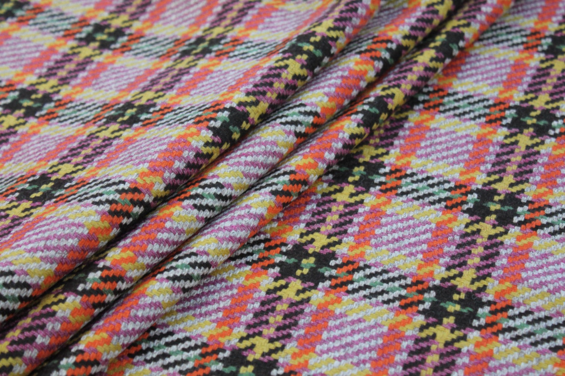 Recycled Wool Tartan - Beige, Mauve, Orange, Brown and Yellow fabric