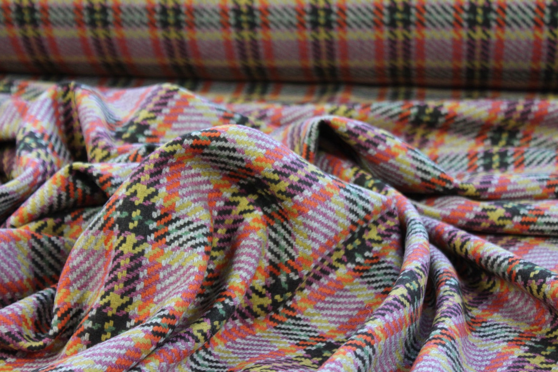 Recycled Wool Tartan - Beige, Mauve, Orange, Brown and Yellow fabric, image 5 of 5