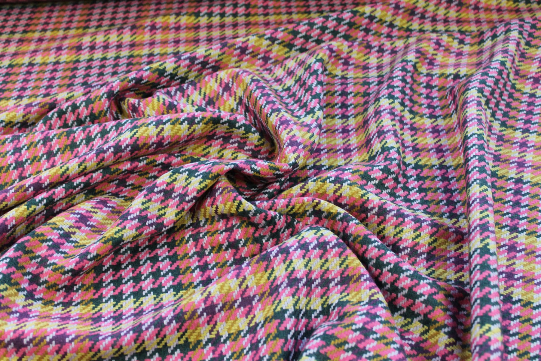 Recycled Wool Tartan - Pink, Mauve and Yellow fabric, image 3 of 5