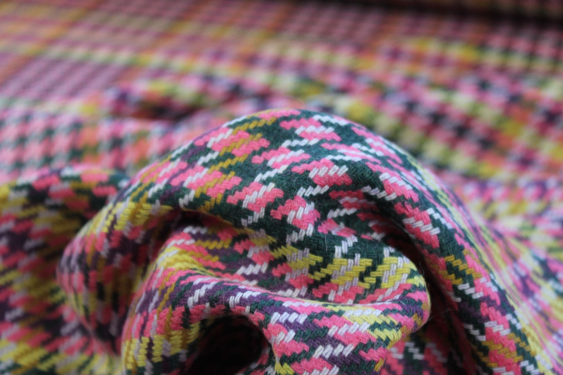 Recycled Wool Tartan - Pink, Mauve and Yellow fabric, image 4 of 5