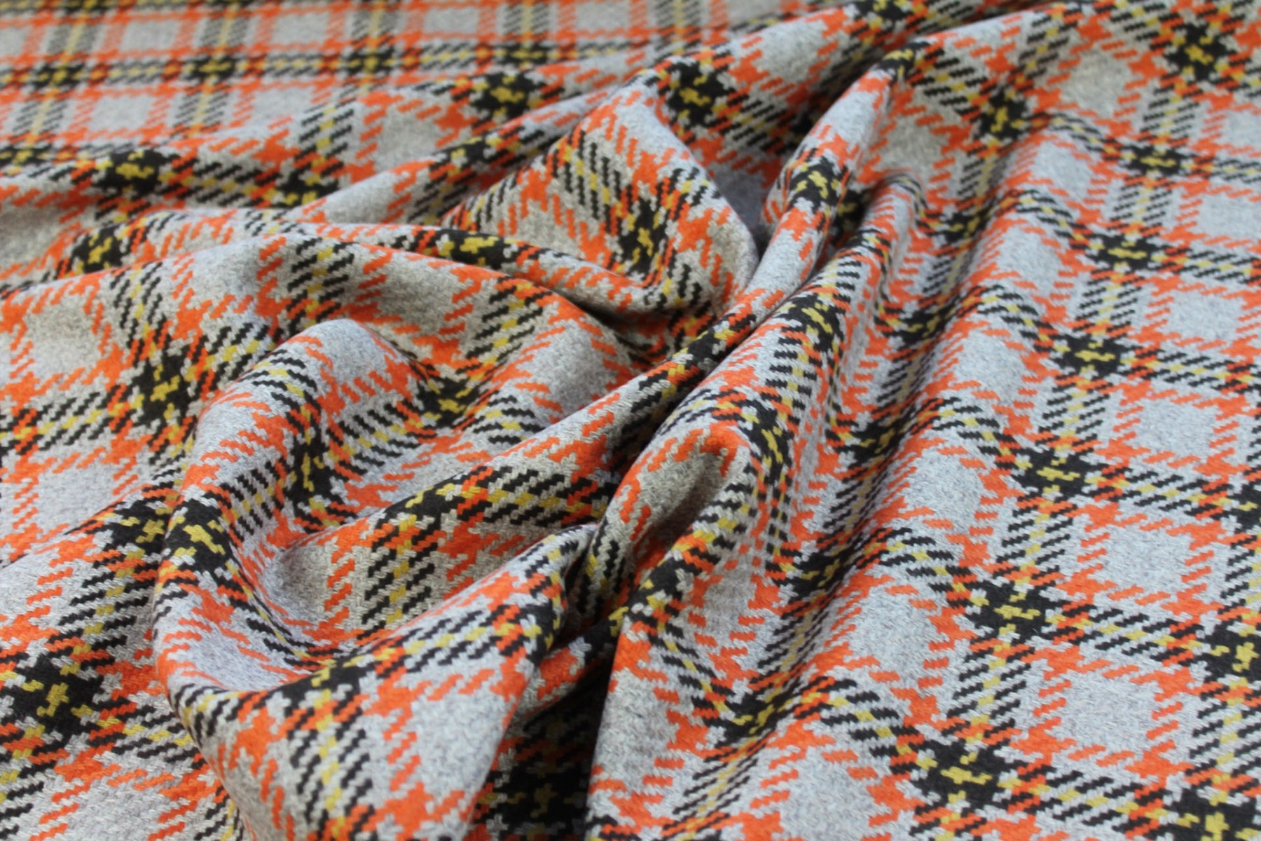 Recycled Wool Tartan - Beige, Orange, Brown and Yellow fabric, image 3 of 5
