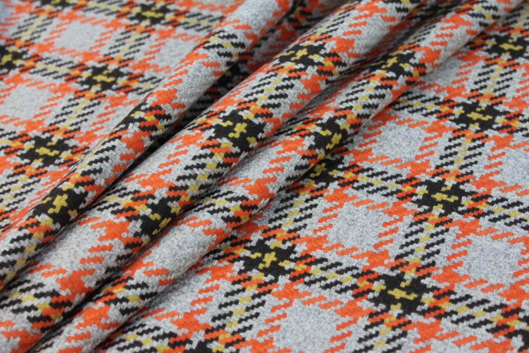 Recycled Wool Tartan - Beige, Orange, Brown and Yellow fabric