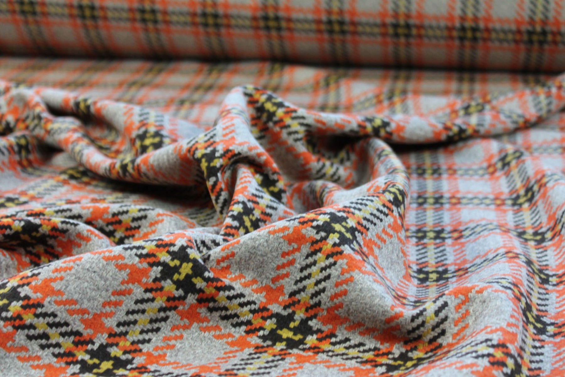 Recycled Wool Tartan - Beige, Orange, Brown and Yellow fabric, image 5 of 5
