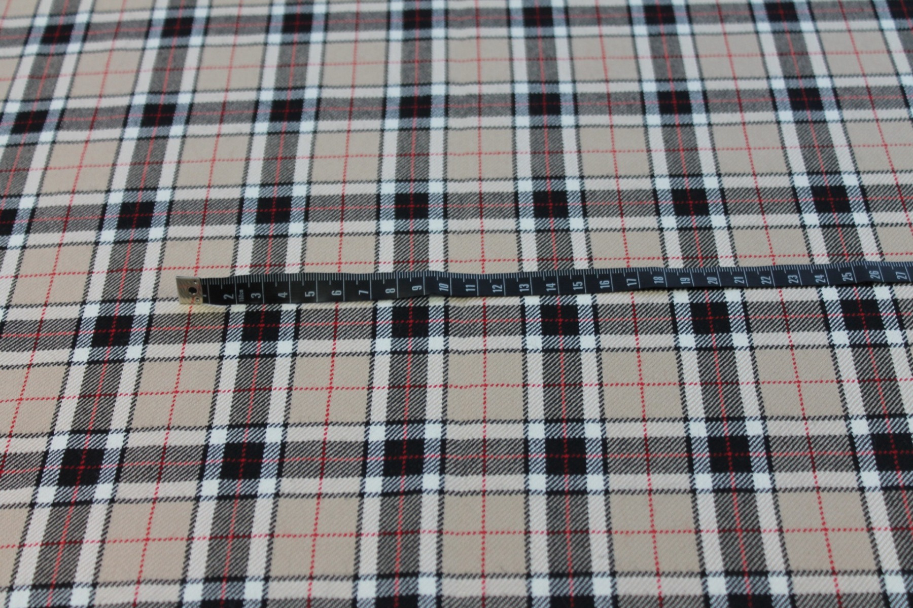Wool Tartan - Black, Red and Ivory on Beige fabric, image 2 of 5