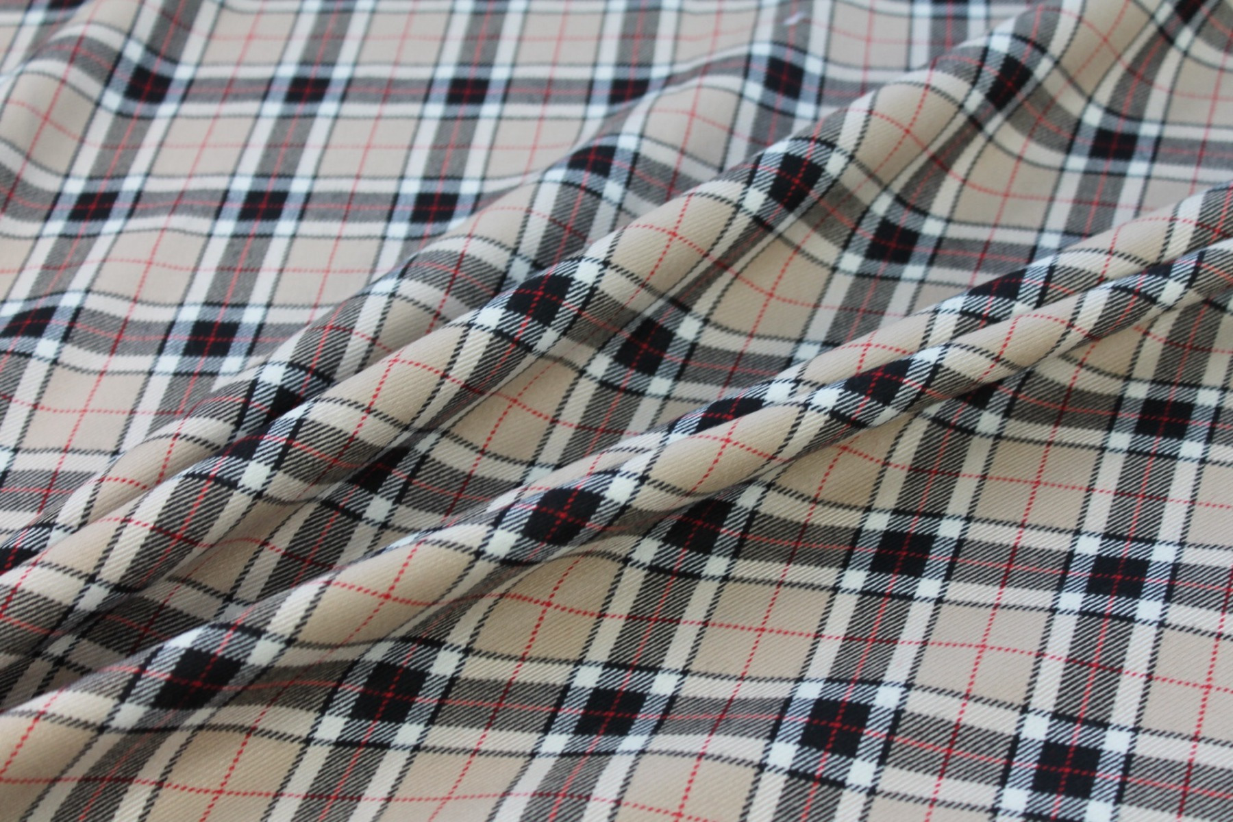 Wool Tartan - Black, Red and Ivory on Beige fabric, image 3 of 5