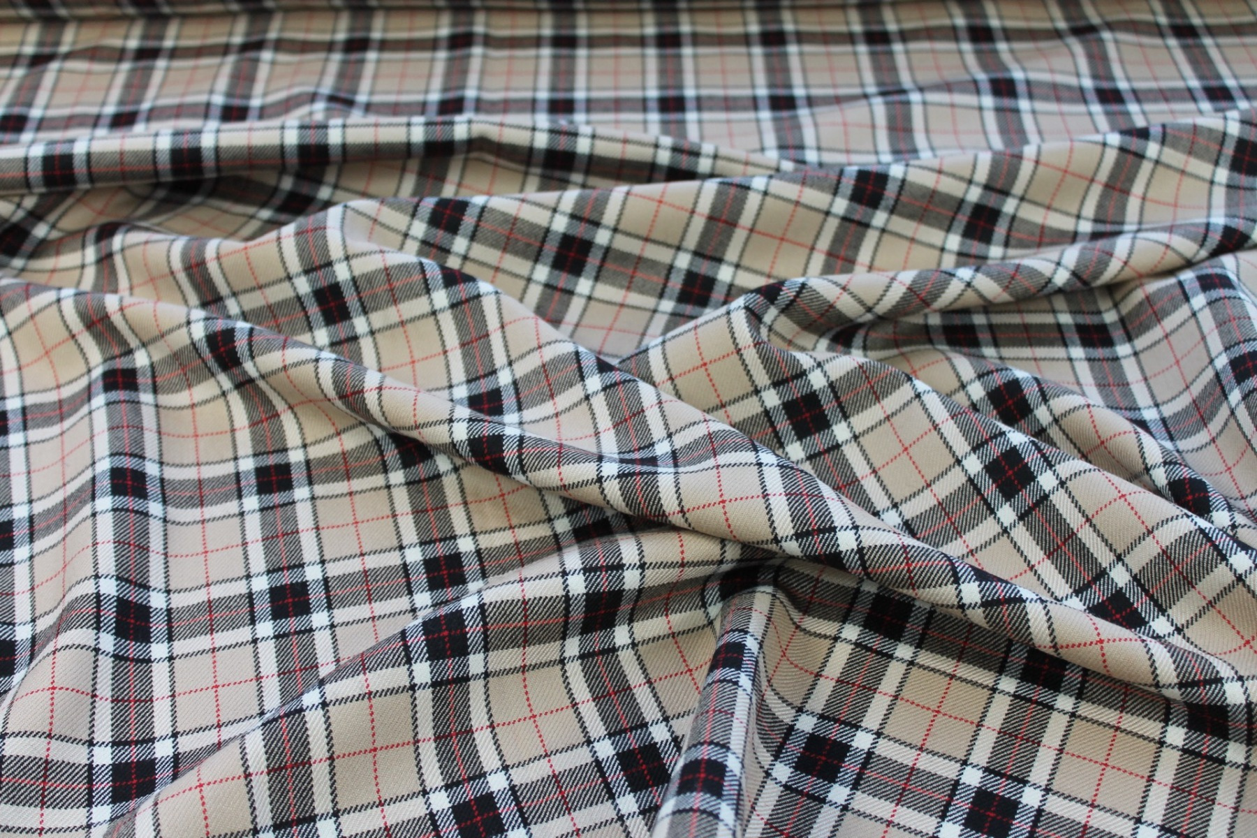 Wool Tartan - Black, Red and Ivory on Beige fabric, image 4 of 5