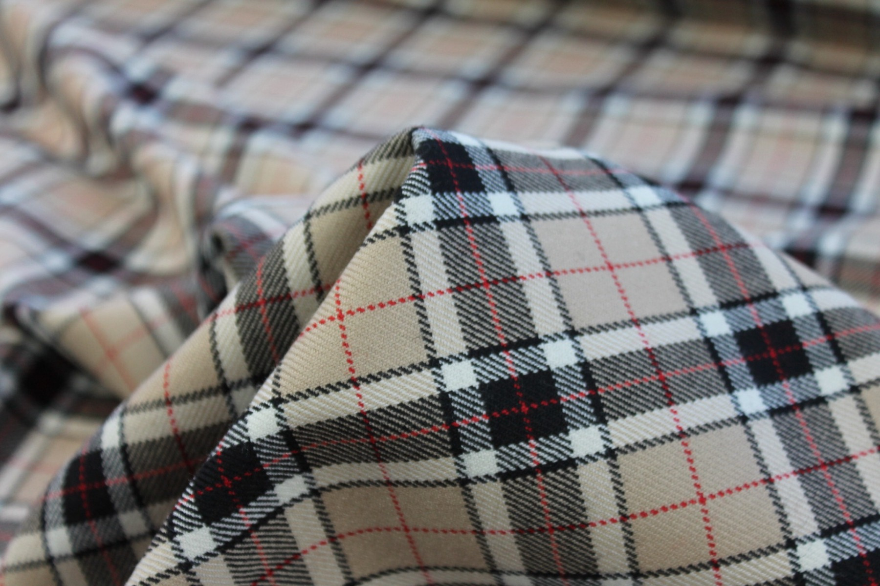 Wool Tartan - Black, Red and Ivory on Beige fabric, image 5 of 5