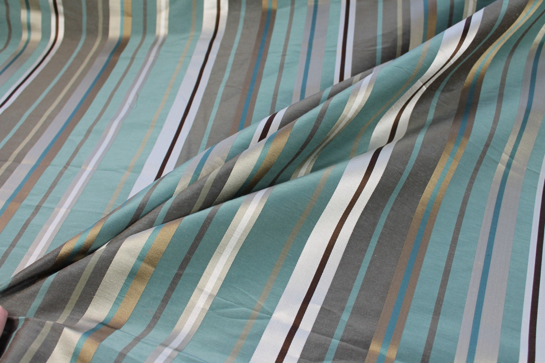 Woven Satin Stripe Brocade - Teal, Cream, Khaki and Olive fabric, image 3 of 6