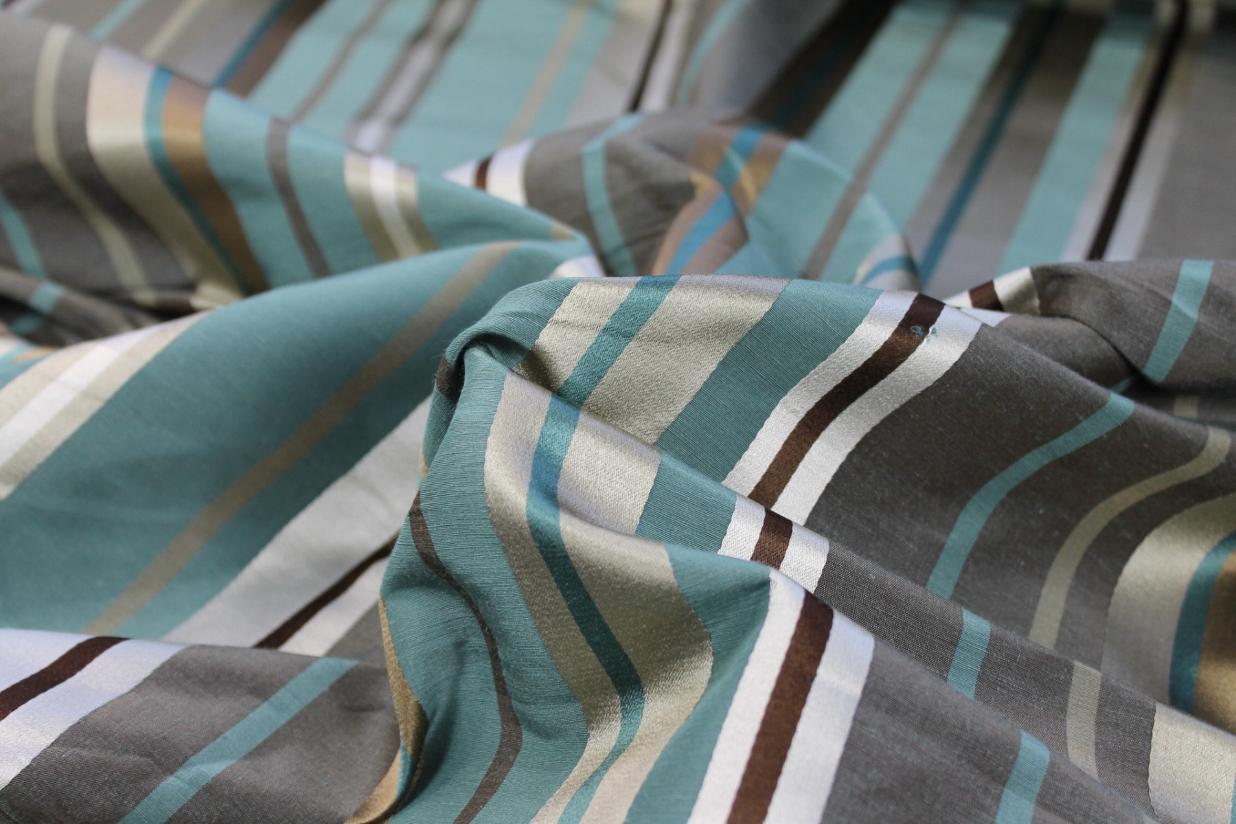 Woven Satin Stripe Brocade - Teal, Cream, Khaki and Olive fabric, image 4 of 6