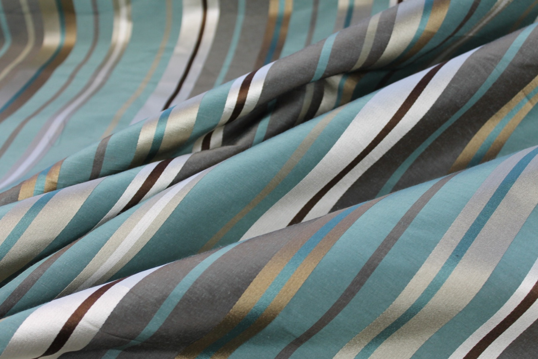 Woven Satin Stripe Brocade - Teal, Cream, Khaki and Olive fabric