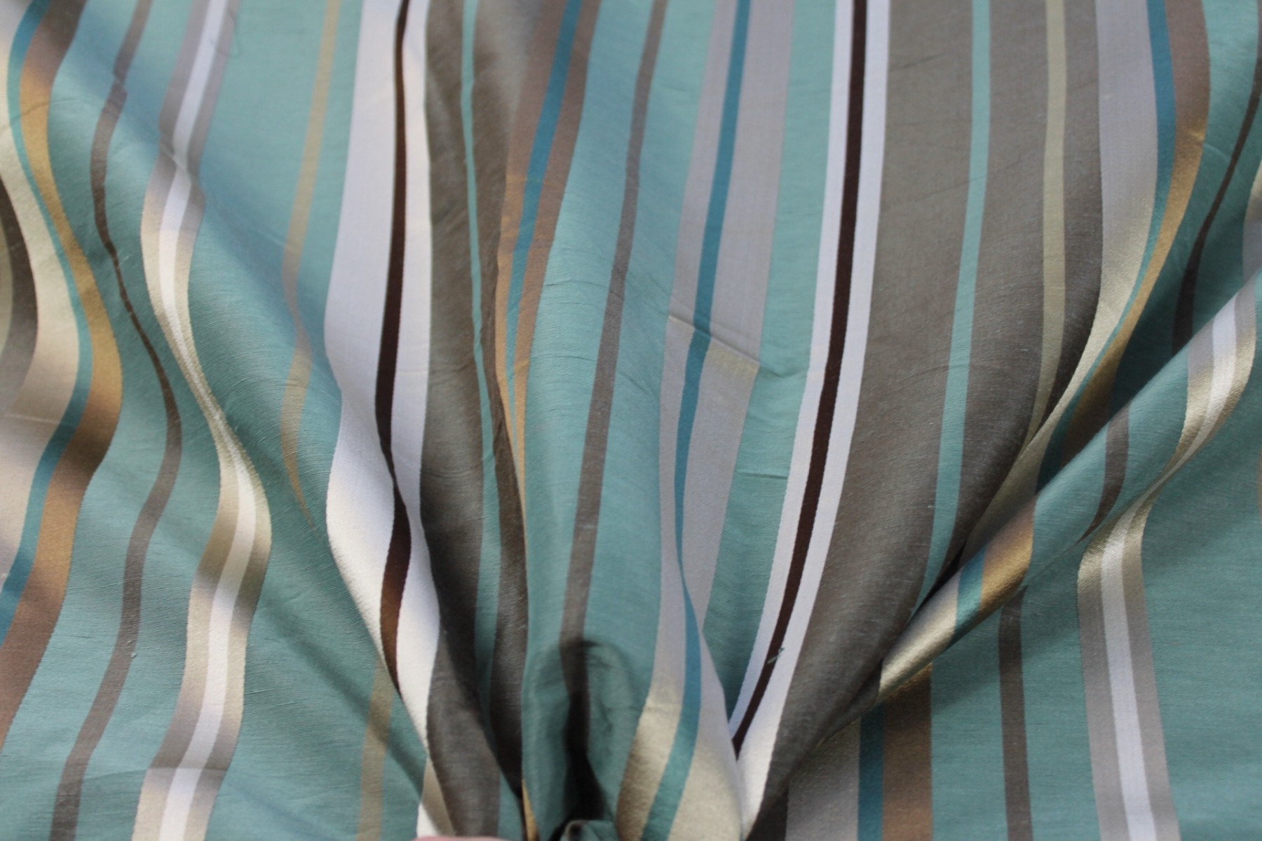 Woven Satin Stripe Brocade - Teal, Cream, Khaki and Olive fabric, image 5 of 6