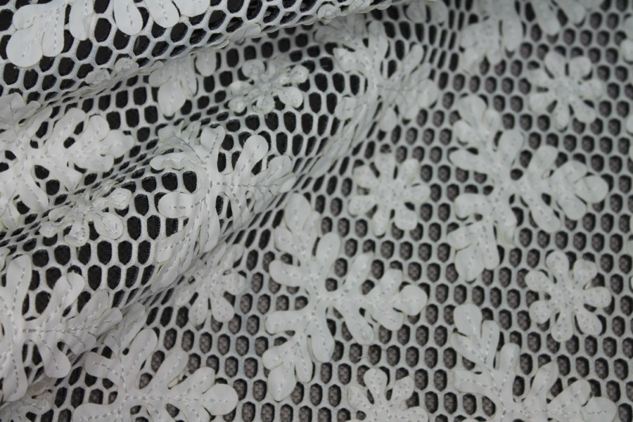 Appliquéd Spacer Tech Mesh - Black / Off White fabric, image 2 of 8