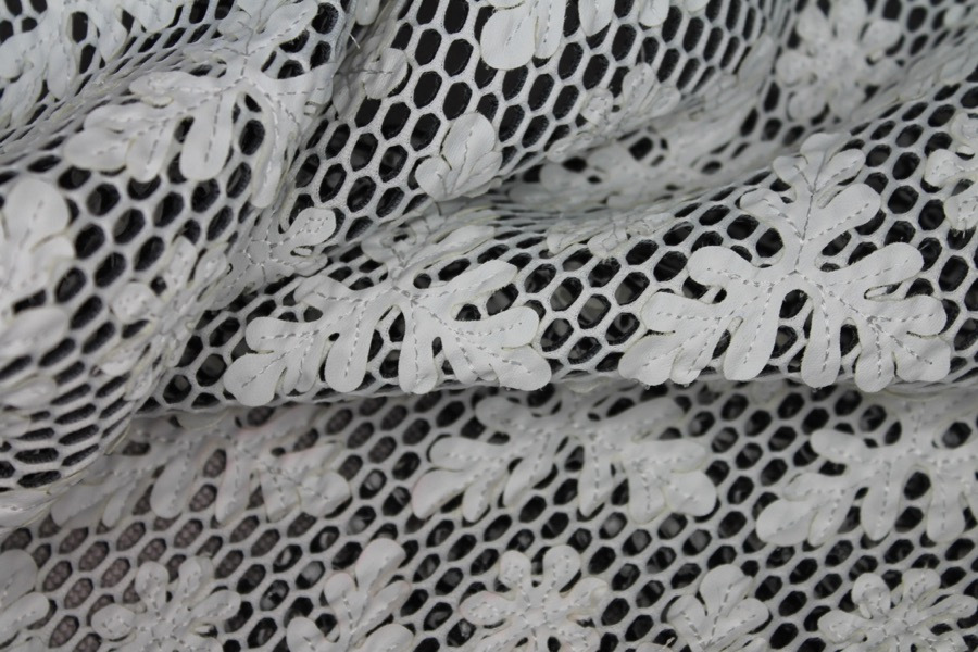 Appliquéd Spacer Tech Mesh - Black / Off White fabric, image 3 of 8