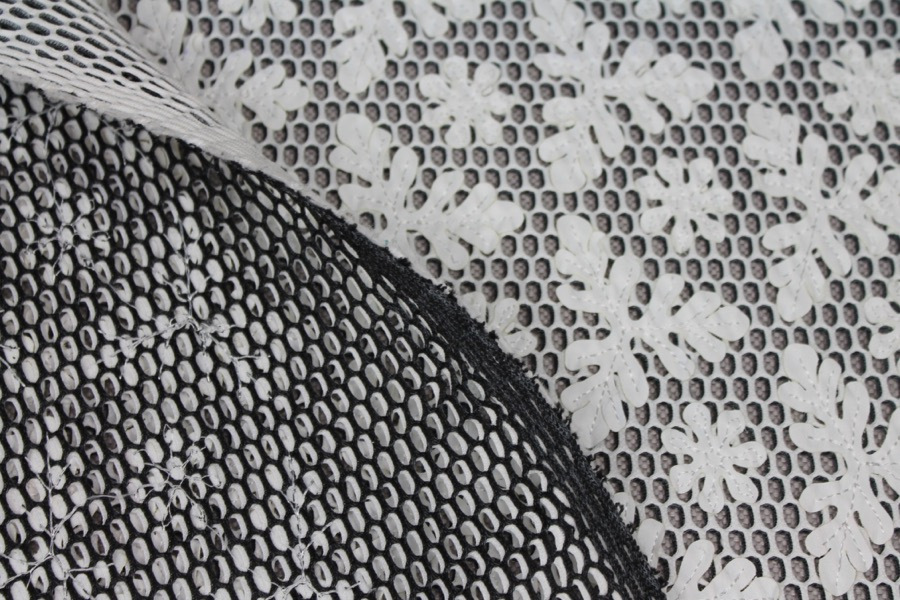 Appliquéd Spacer Tech Mesh - Black / Off White fabric, image 5 of 8
