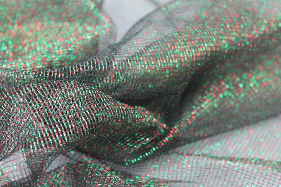 Red and Green Lurex Mesh fabric, image 4 of 9