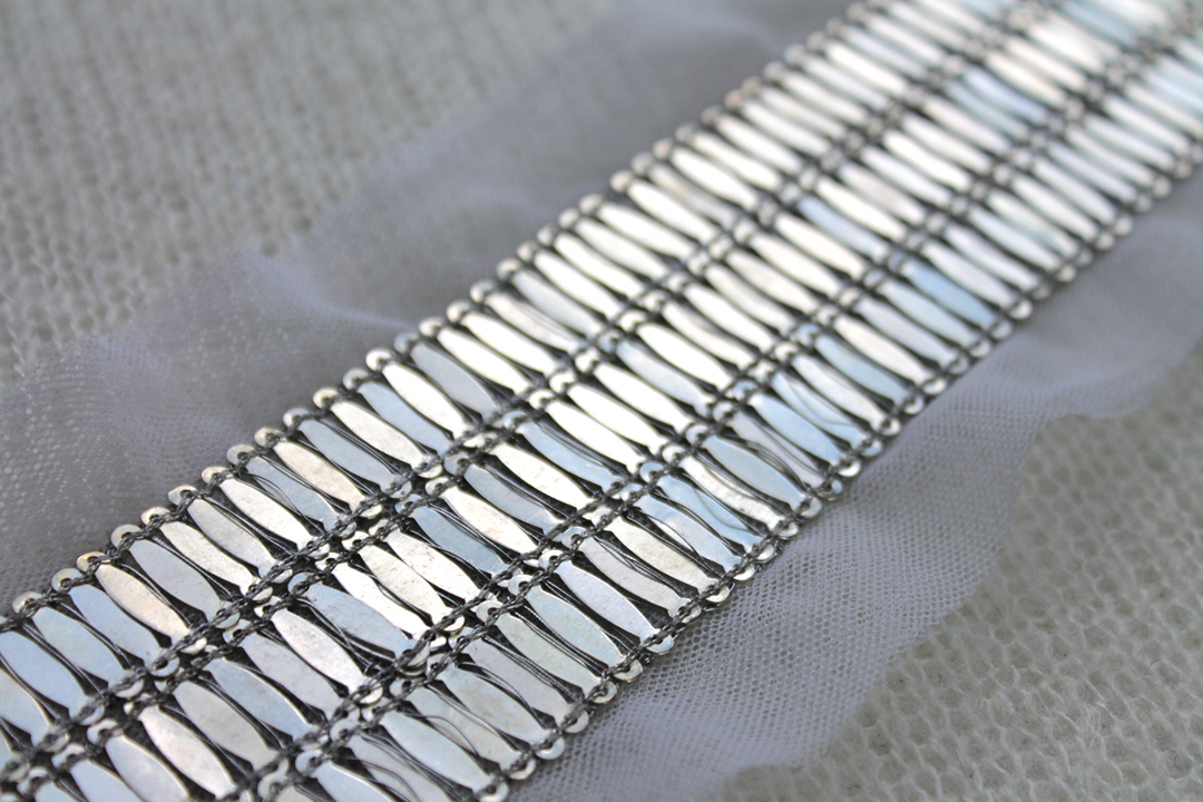 Metal Ellipse Sequin Trim - Triple Row Silver, image 2 of 4