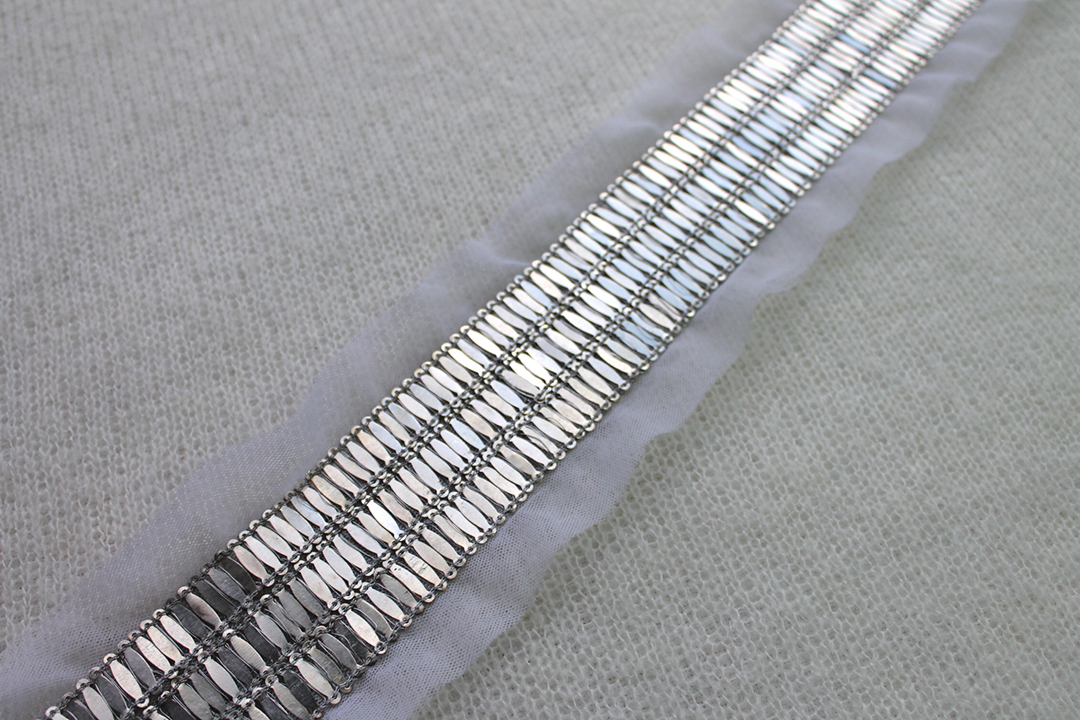 Metal Ellipse Sequin Trim - Triple Row Silver, image 3 of 4