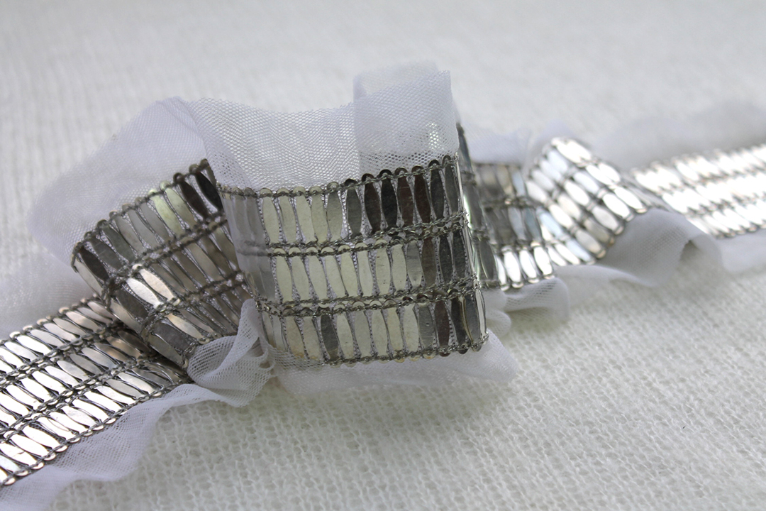 Metal Ellipse Sequin Trim - Triple Row Silver, image 4 of 4