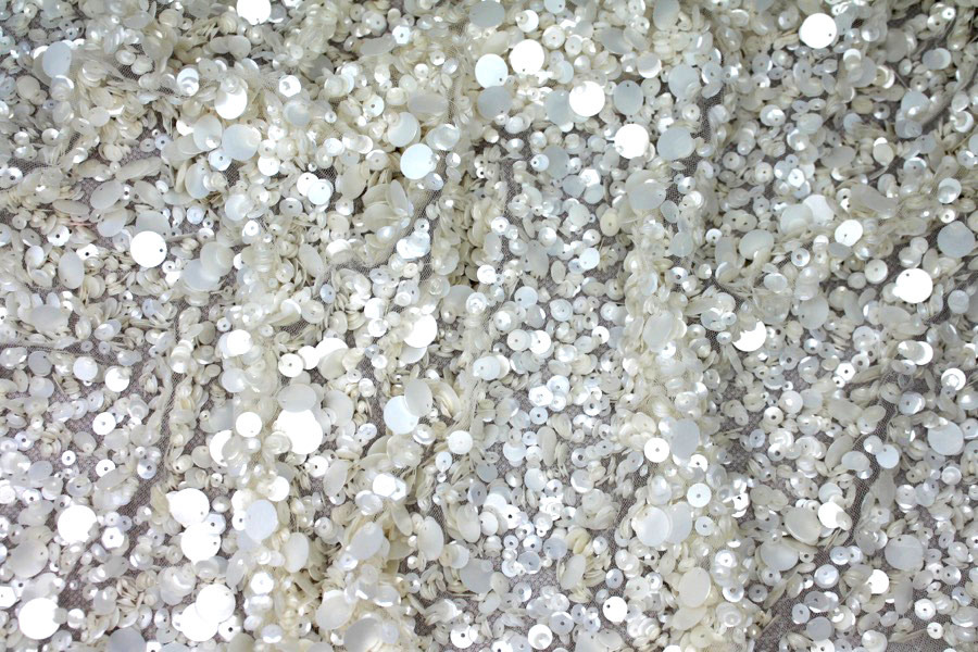 Mixed Sequins On Tulle - Ivory fabric, image 4 of 10