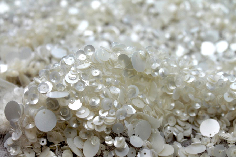 Mixed Sequins On Tulle - Ivory fabric